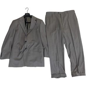 Vintage Hickey Freeman Gray Pinstripe Wool Suit Jacket & Trousers
